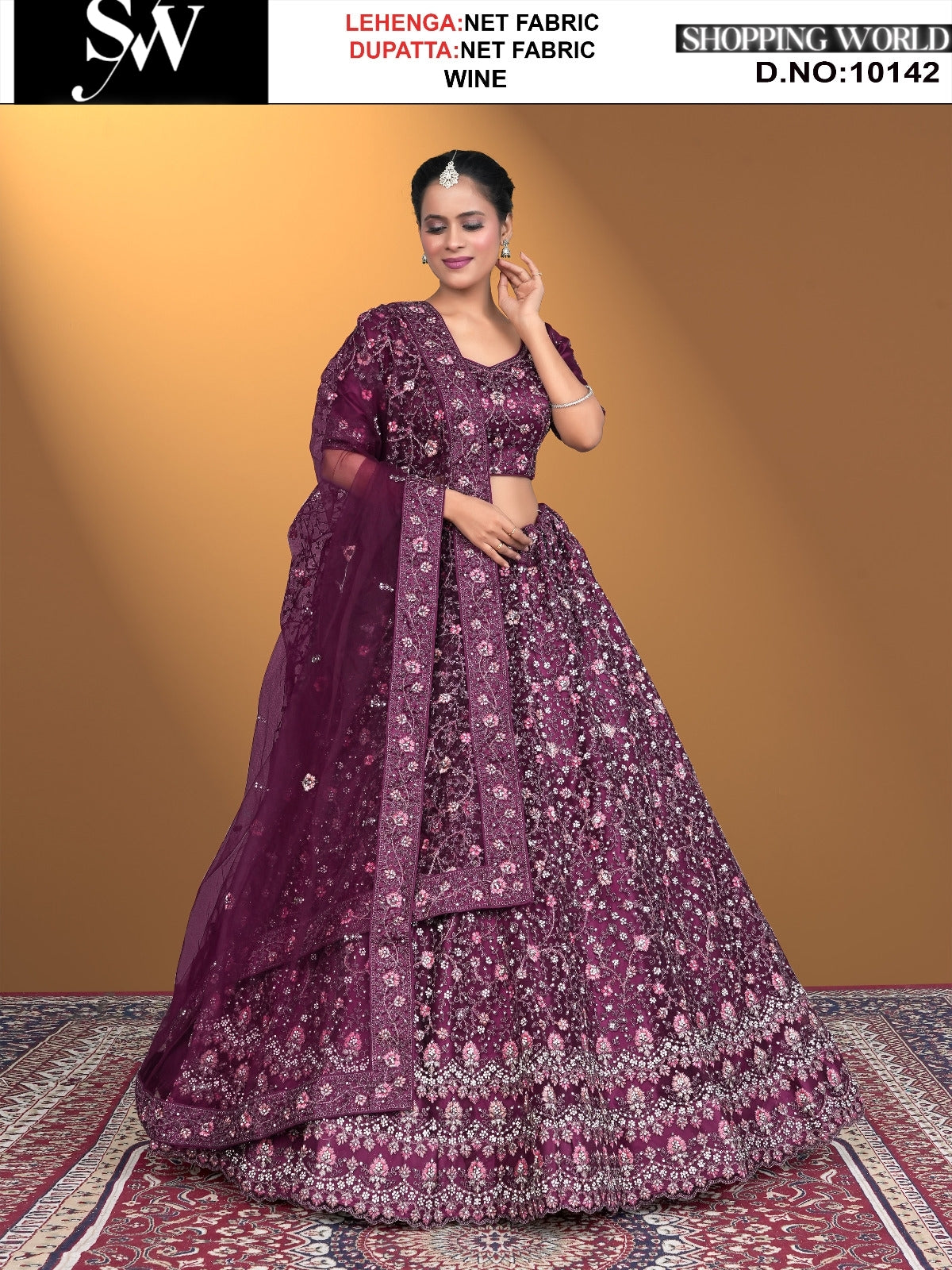 Wine Net fabric lehenga