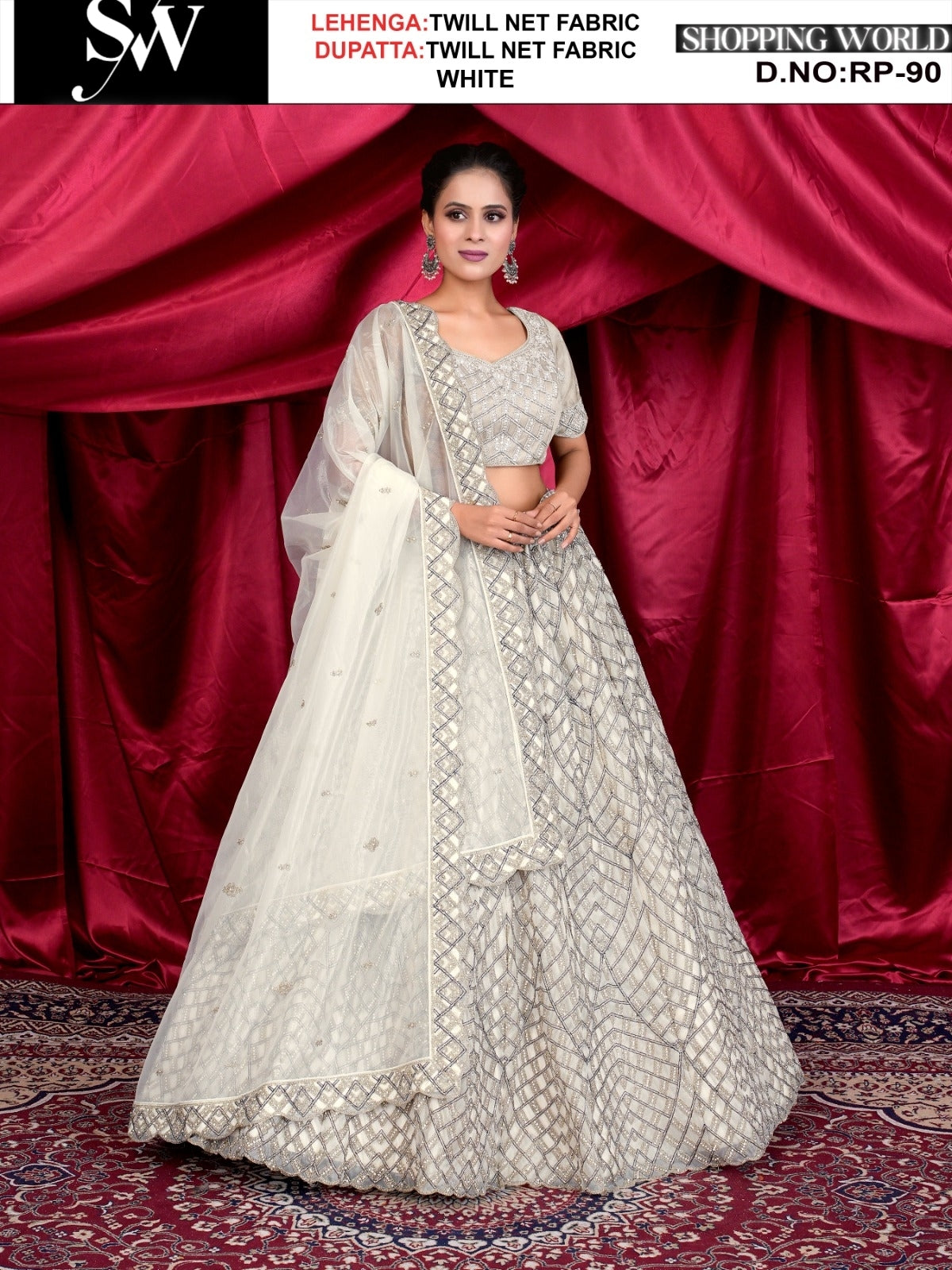 White twill net fabric lehenga