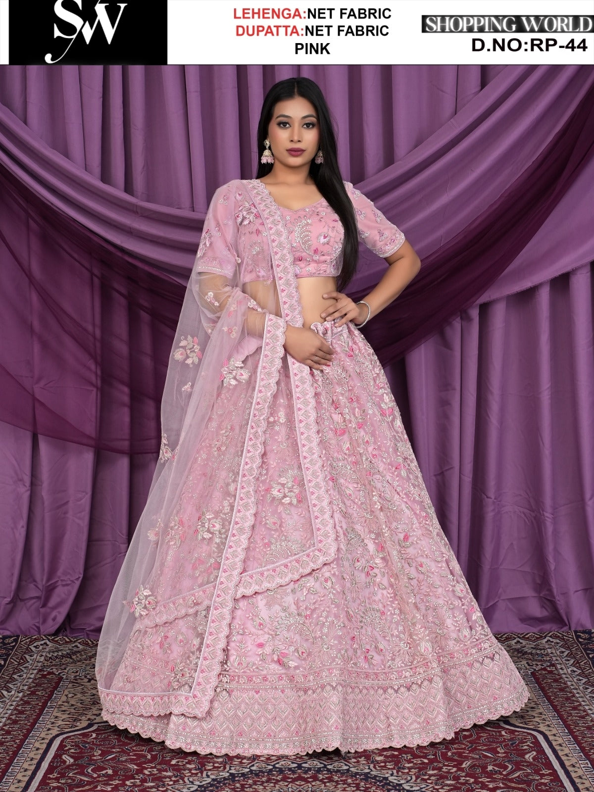 Pink net fabric lehenga