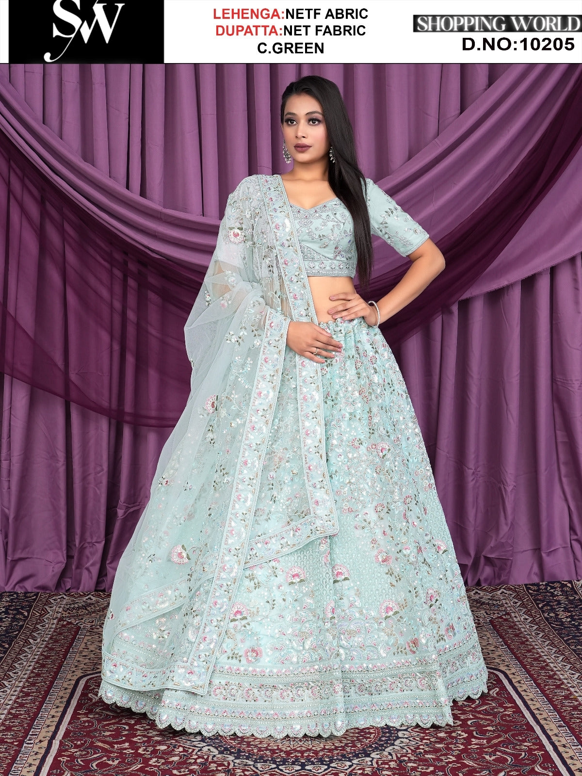 Sea green net fabric lehenga