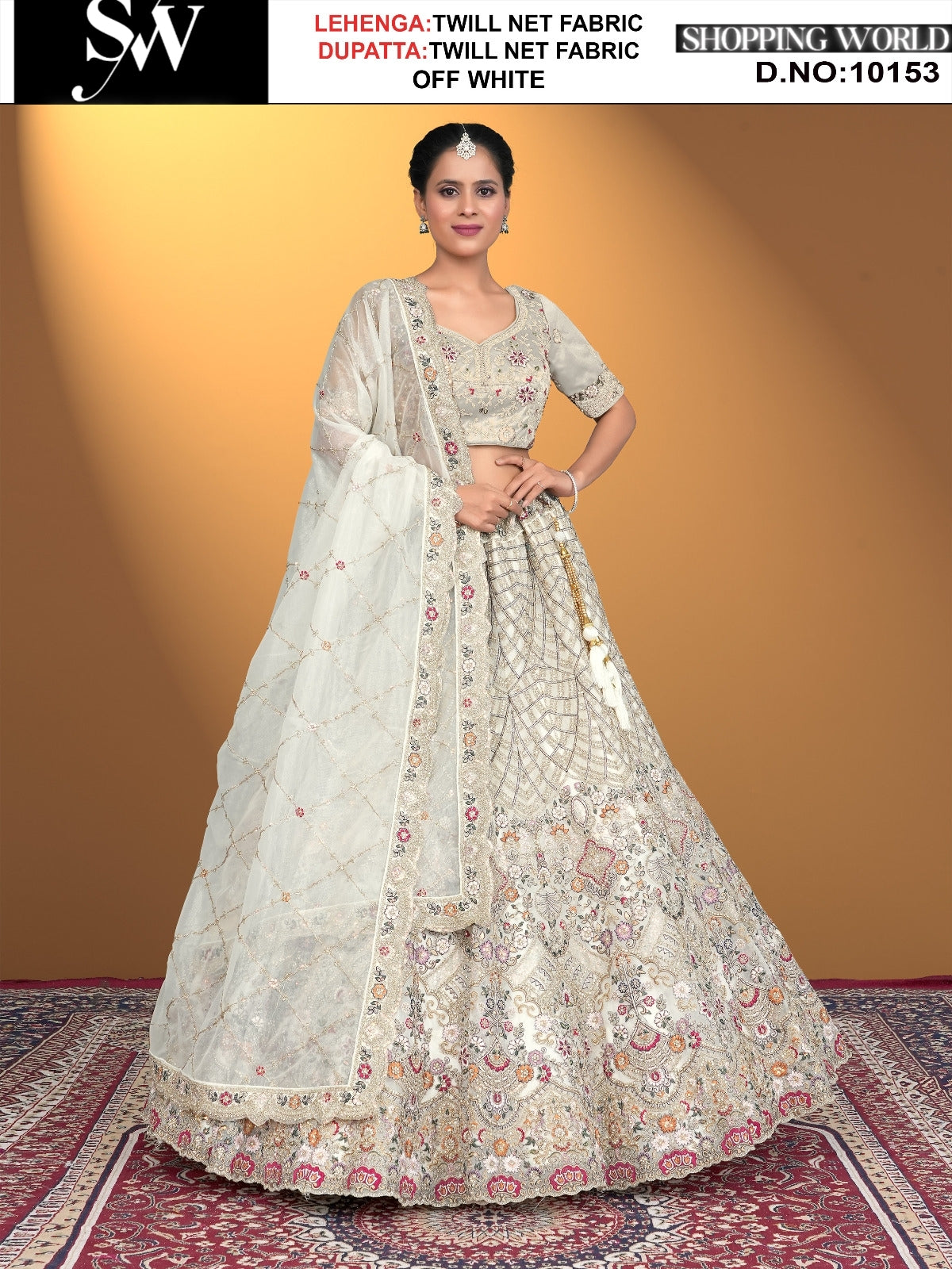 Off white twill net fabric peacock lehenga