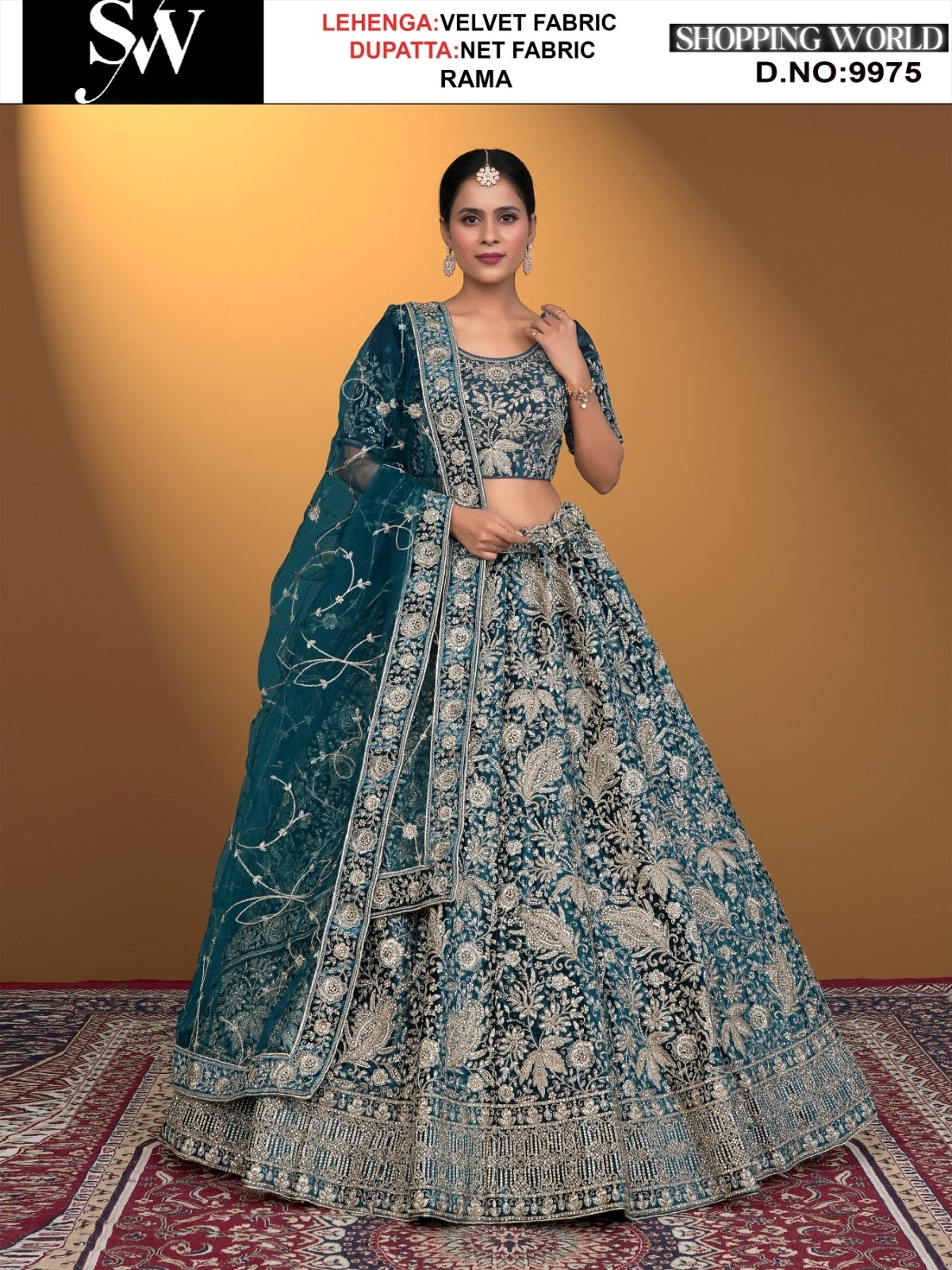 Rama Green Velvet fabric lehenga