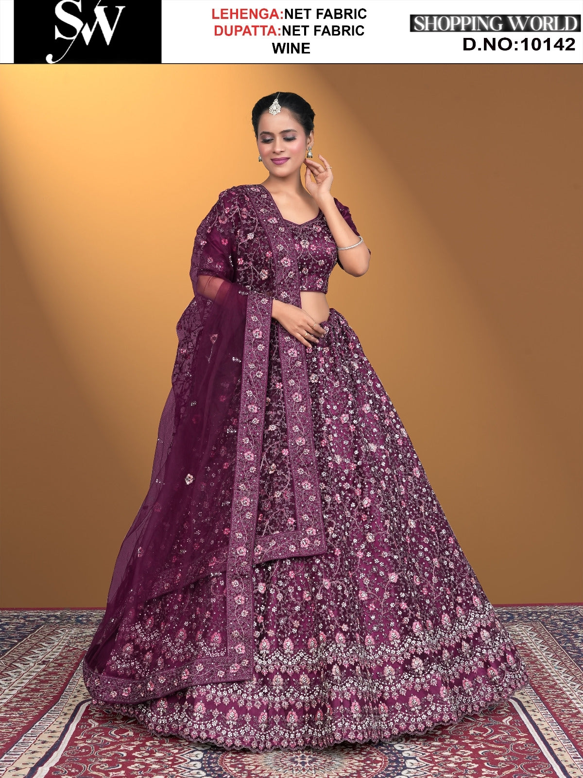 Wine net fabric lehenga