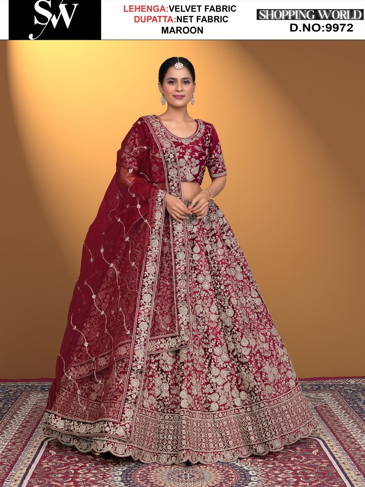 Maroon Velvet fabric lehenga