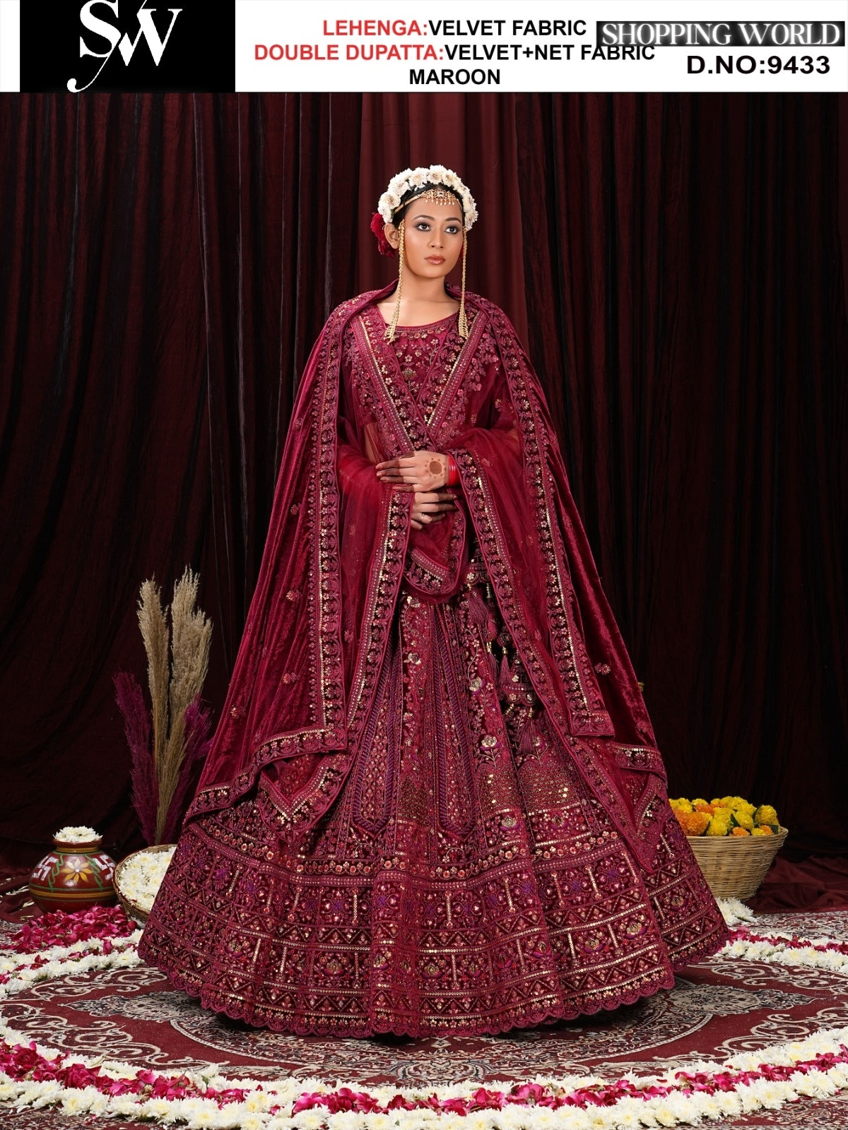 Maroon Velvet fabric lehenga