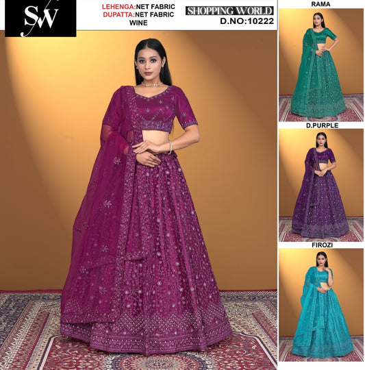 Wine Net Fabric lehenga
