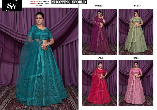 Firozi Net Fabric lehenga