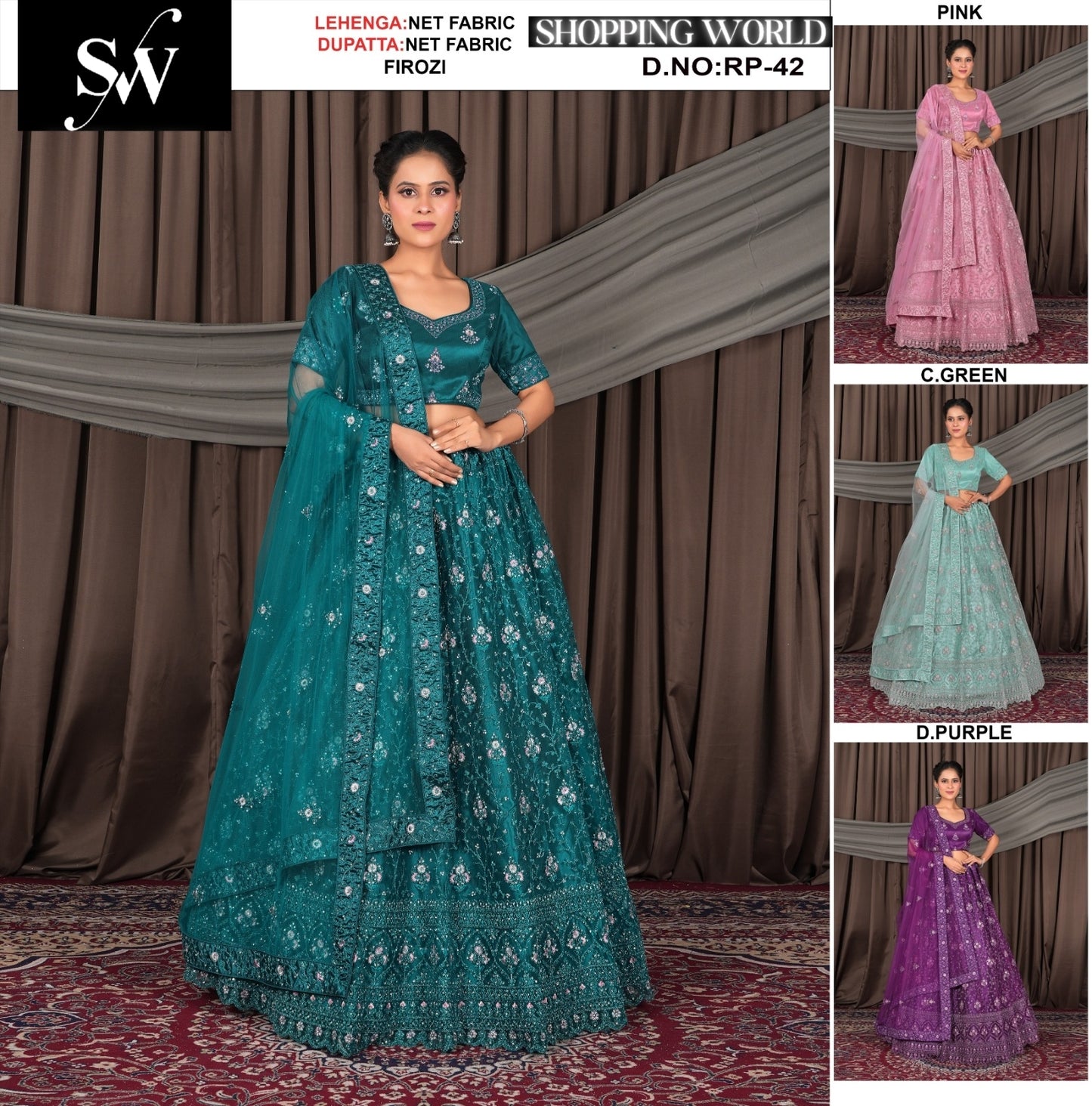 Firozi Net Fabric lehenga