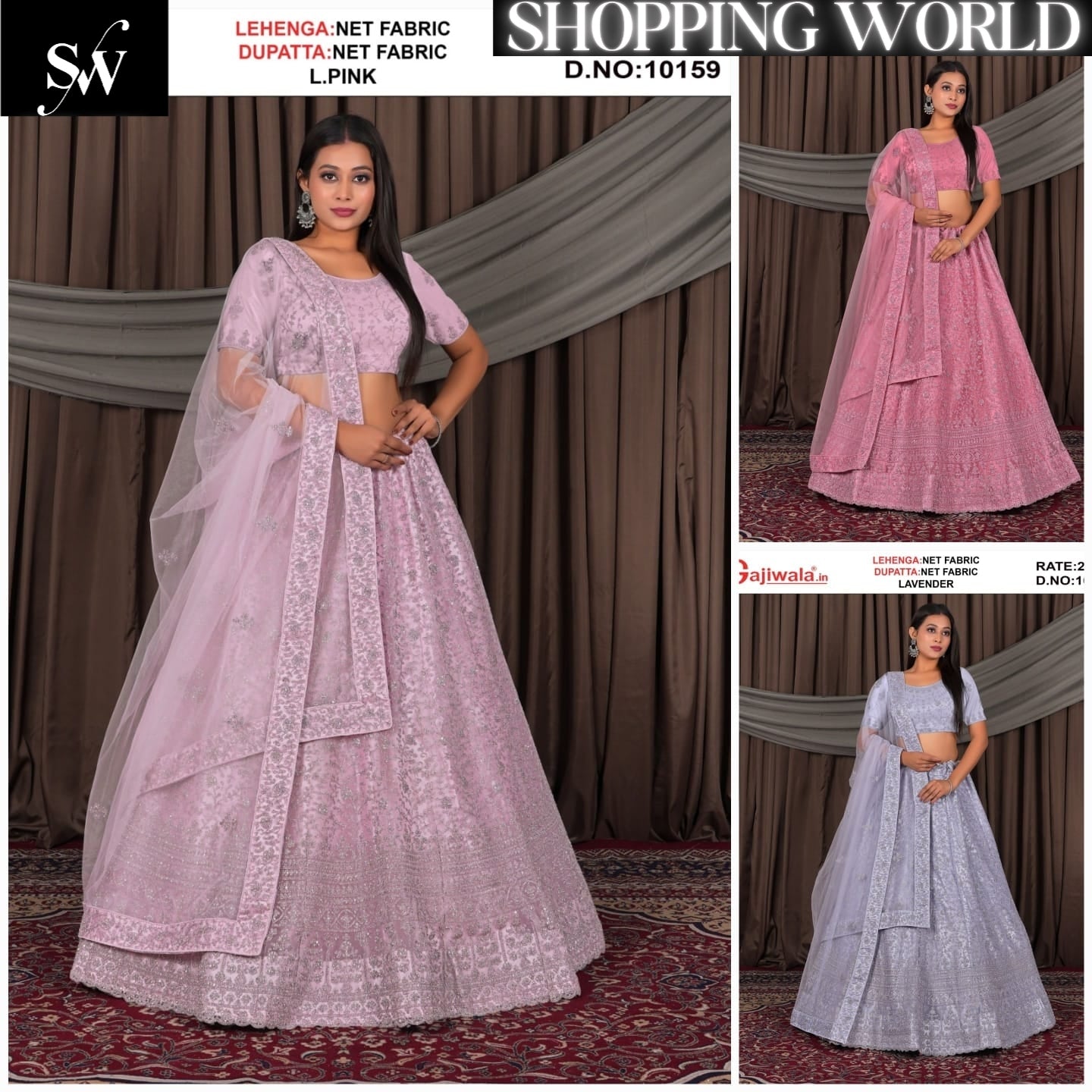 Lehenga de tela de red rosa claro