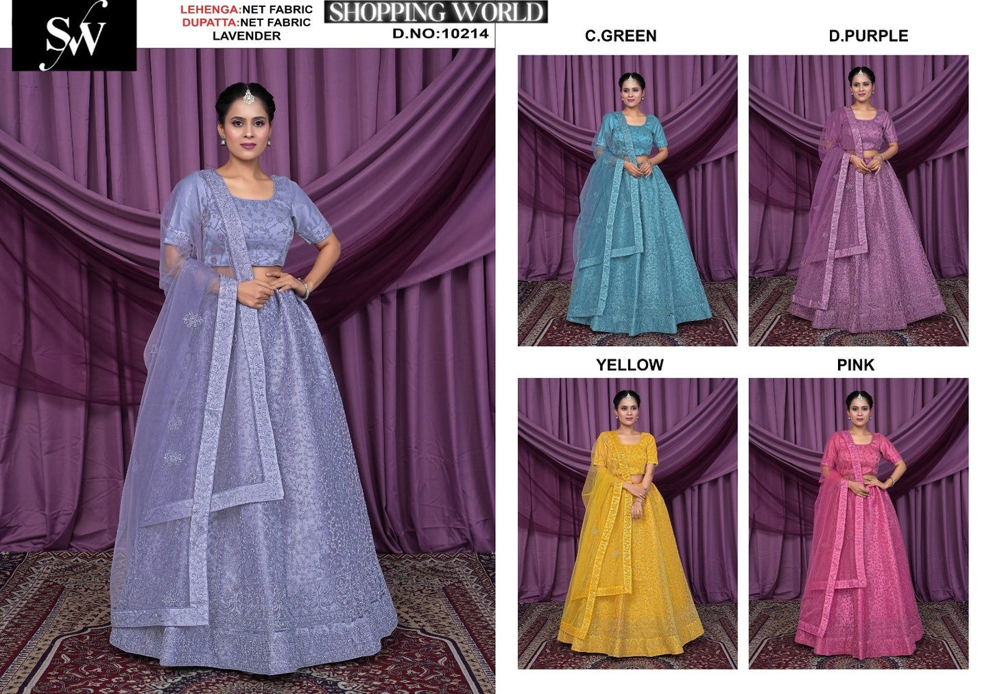 Lehenga de tela de red color lavanda