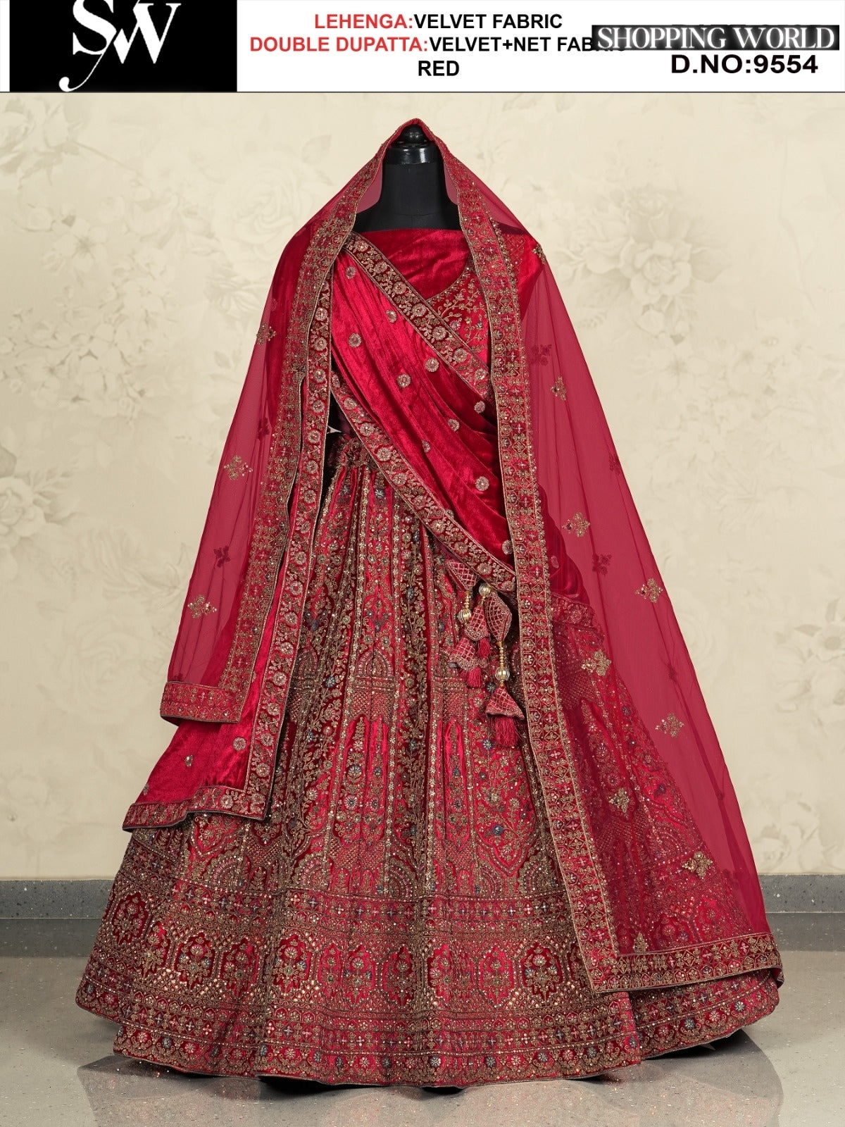 Red Velvet fabric lehenga