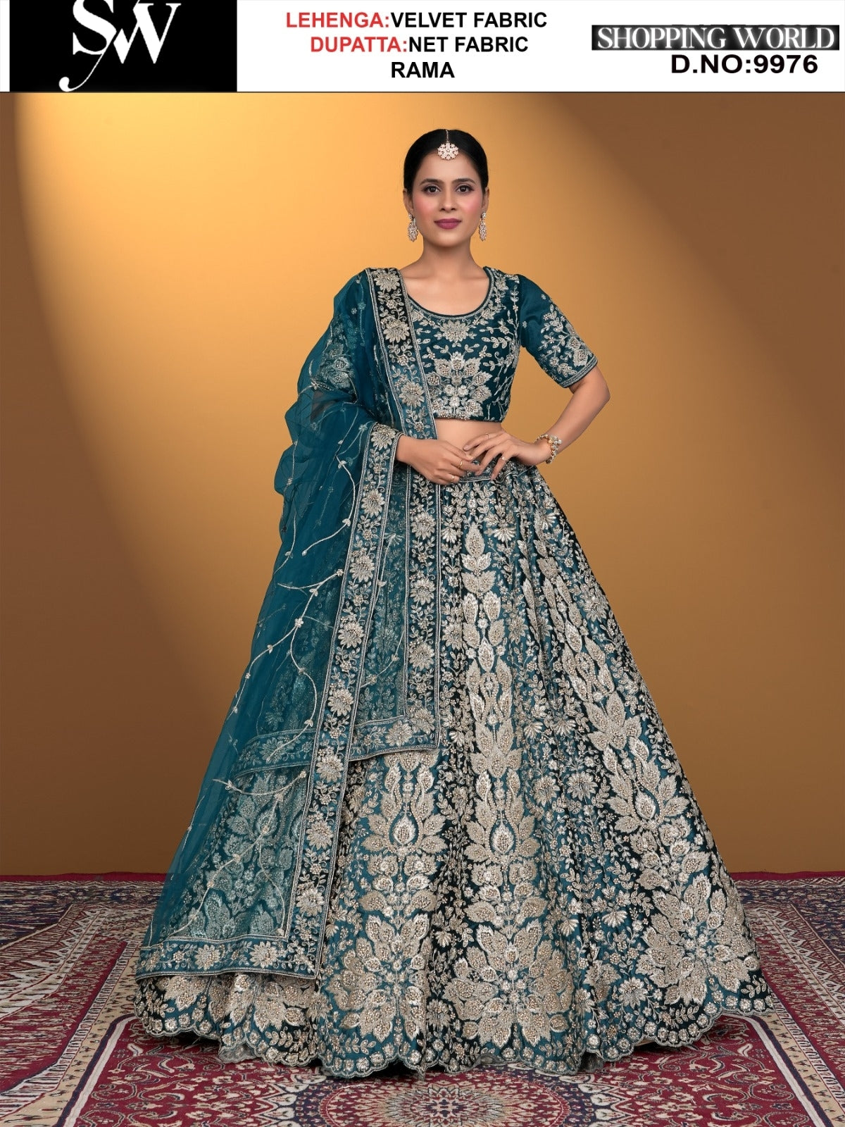Rama Green Velvet fabric lehenga