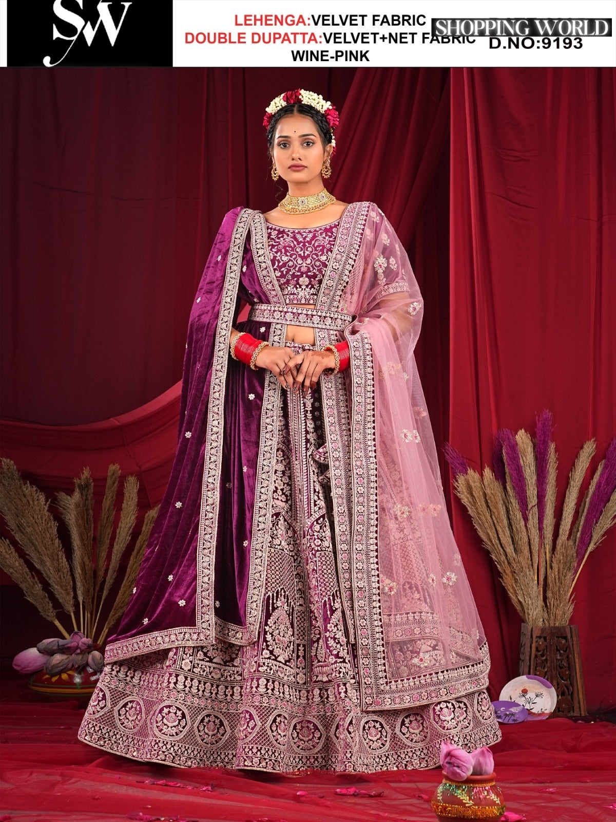 Wine pink Velvet fabric lehenga