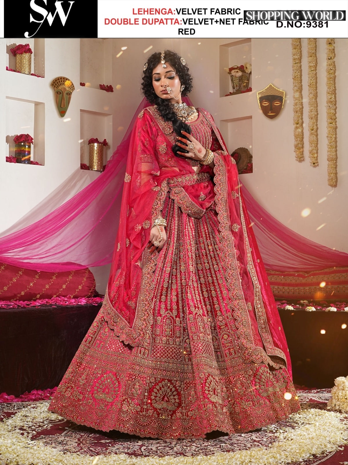 Red Velvet fabric lehenga