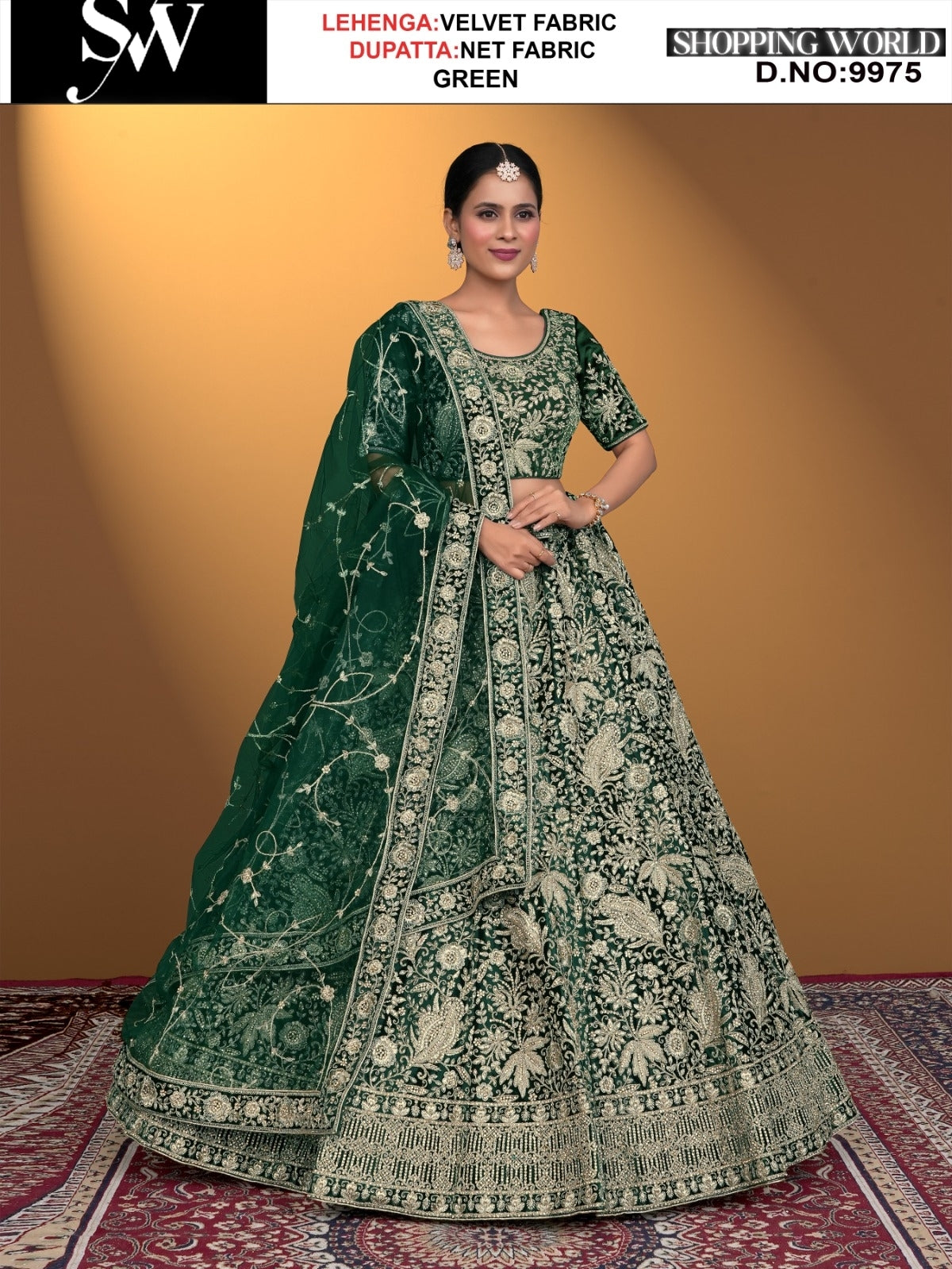 Green Velvet fabric lehenga