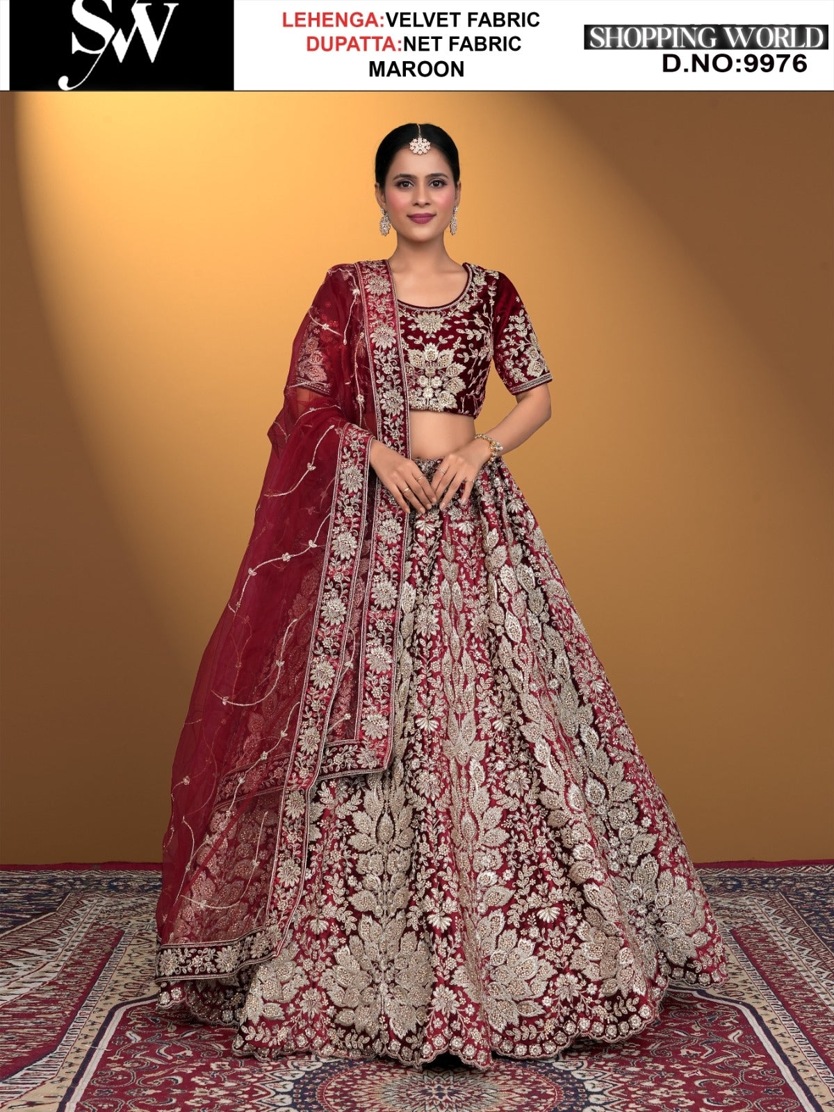 Maroon Velvet fabric lehenga