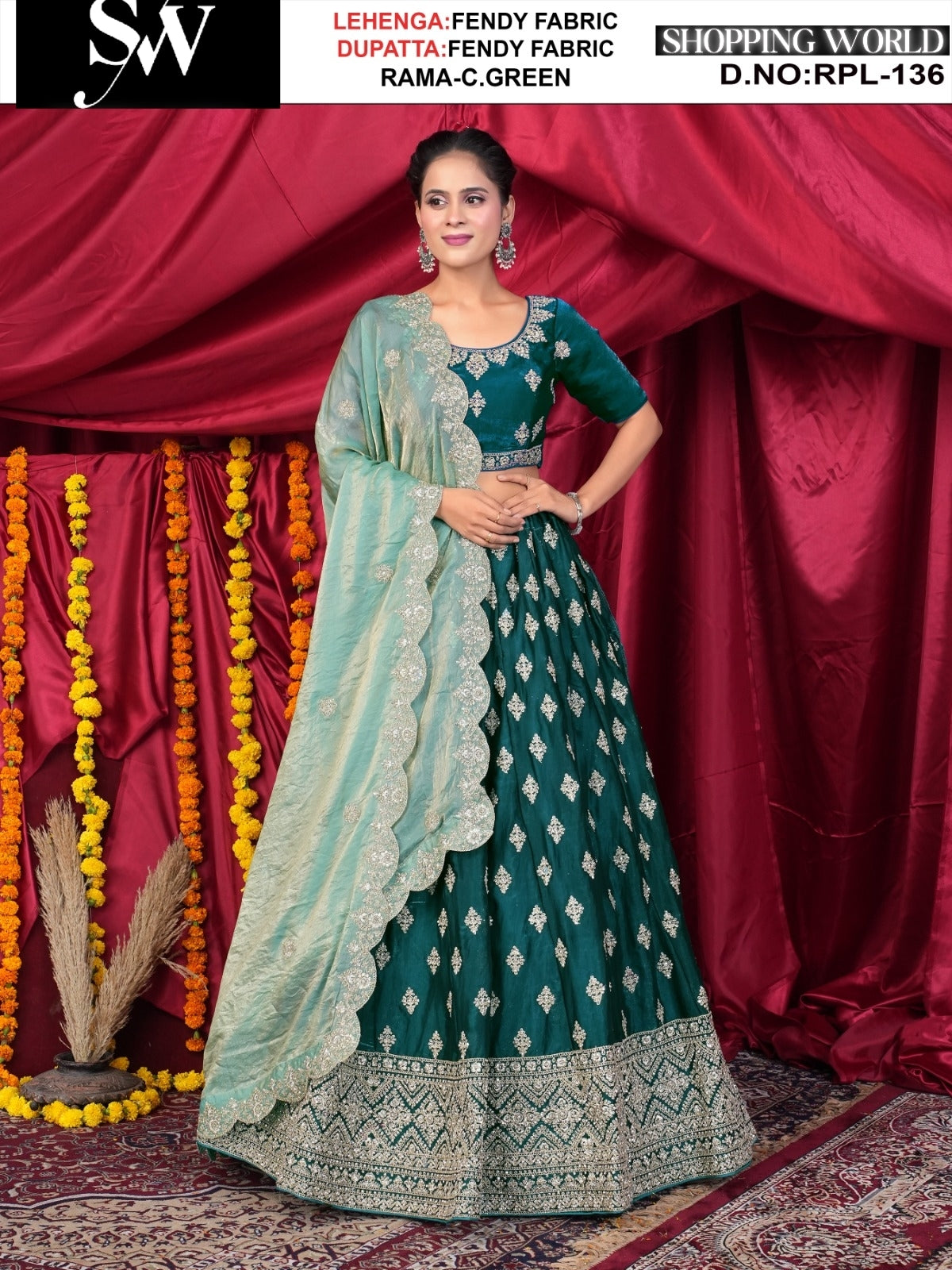 Rama green Fendy Fabric lehenga