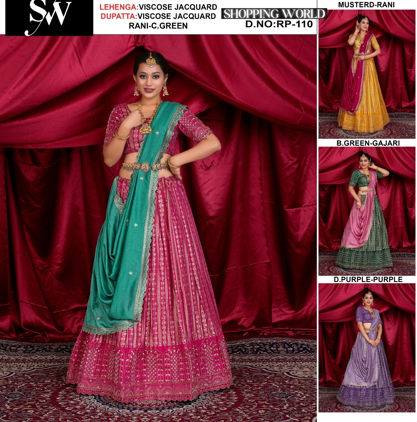 Rani green Viscose jacquard fabric lehenga