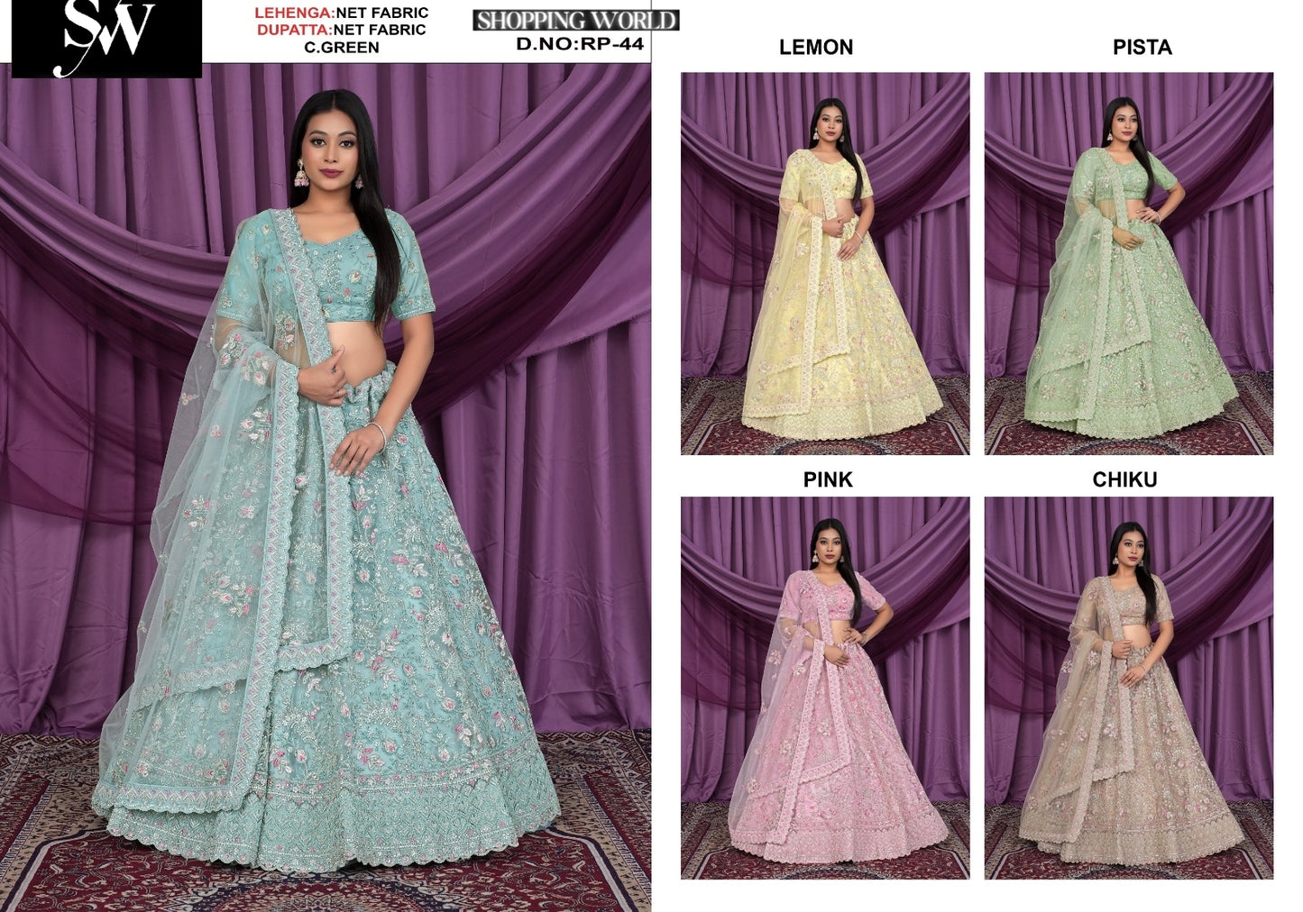 Sea green net fabric lehenga