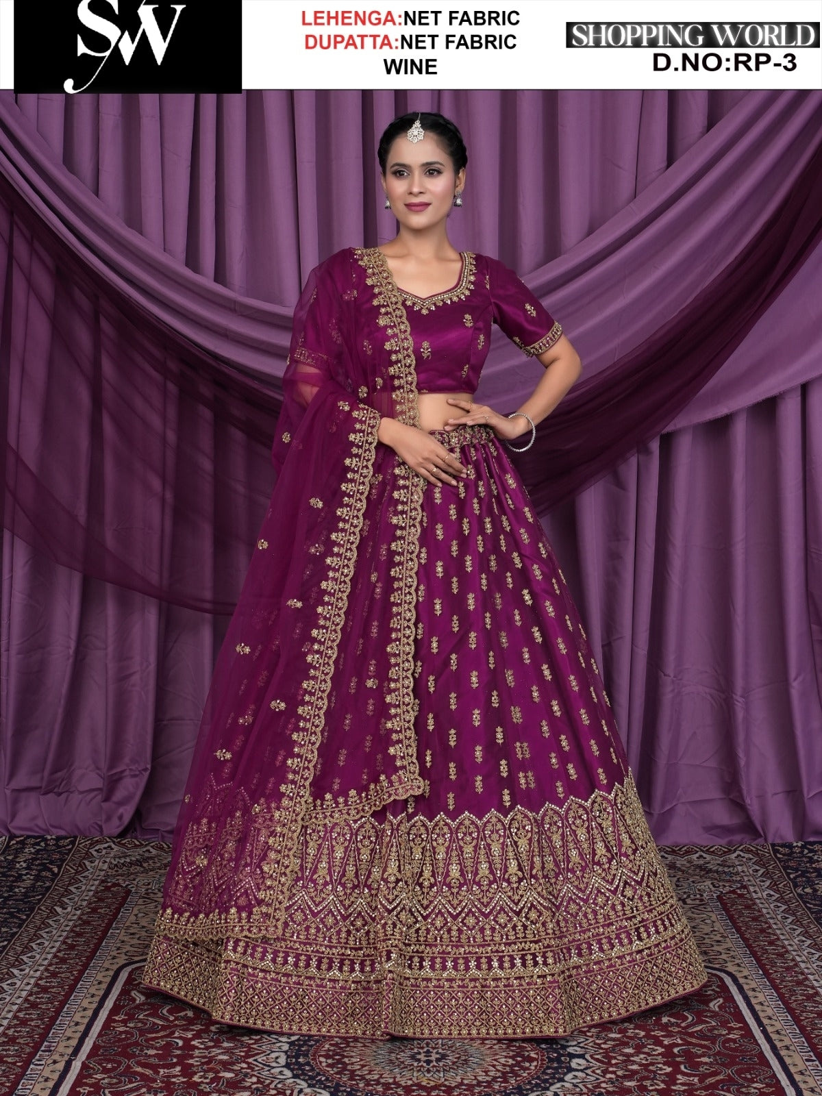 Wine net fabric lehenga