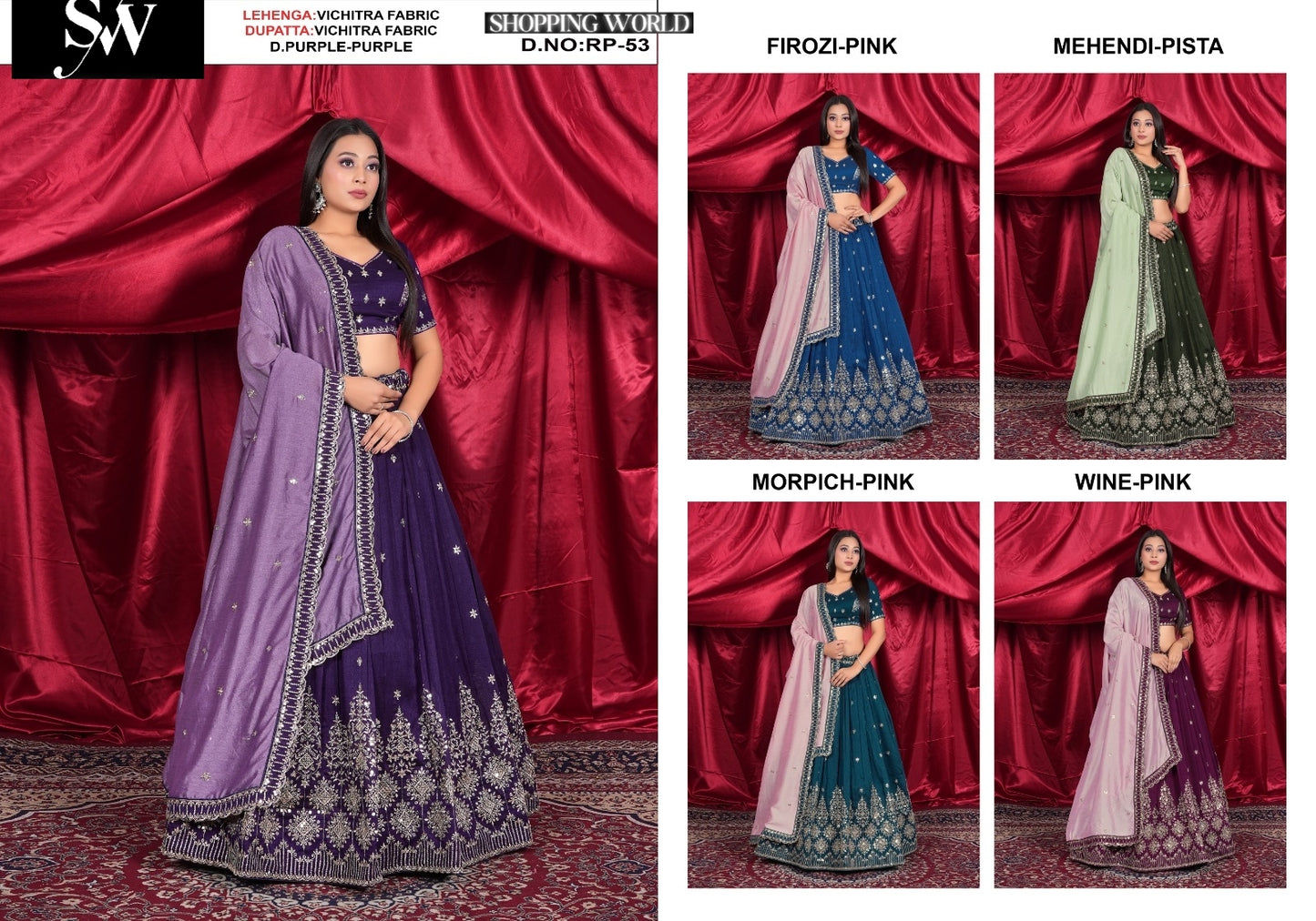 Dark purple Vichitra Fabric lehenga