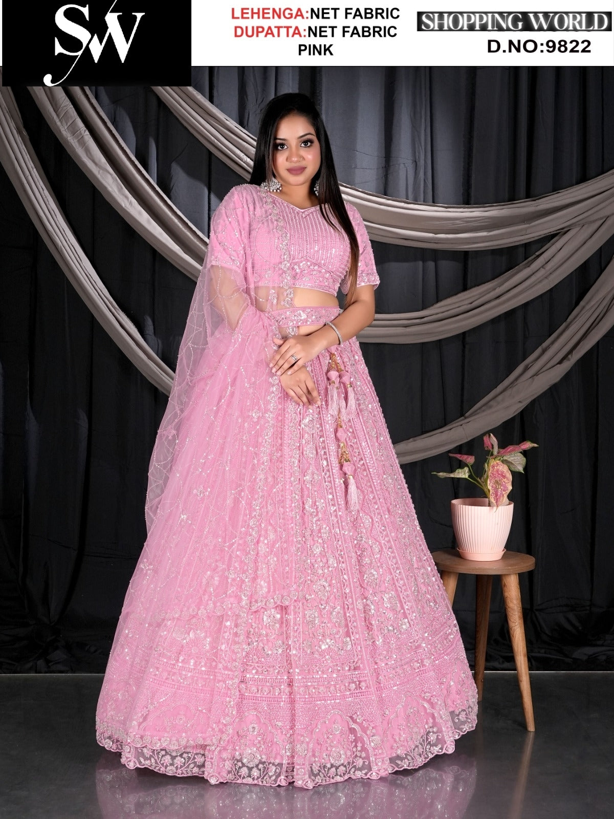 Pink Net fabric lehenga