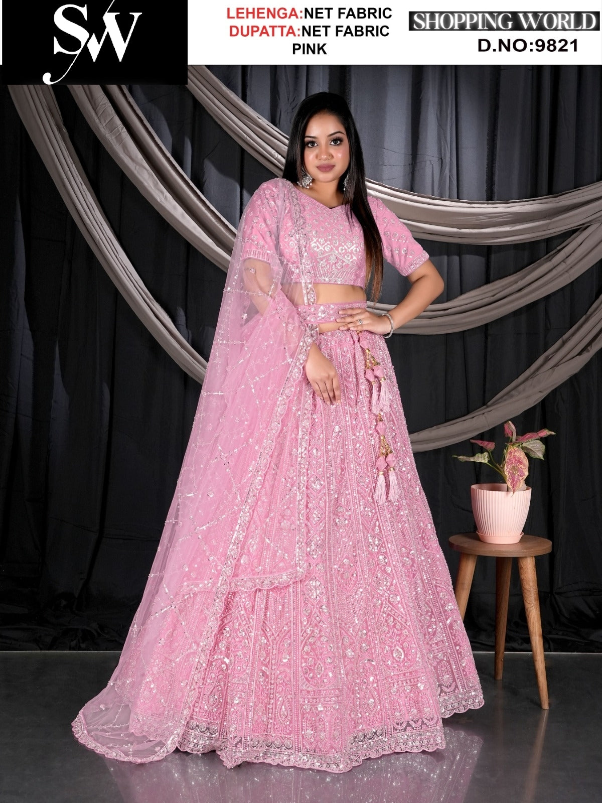 Pink Net fabric lehenga