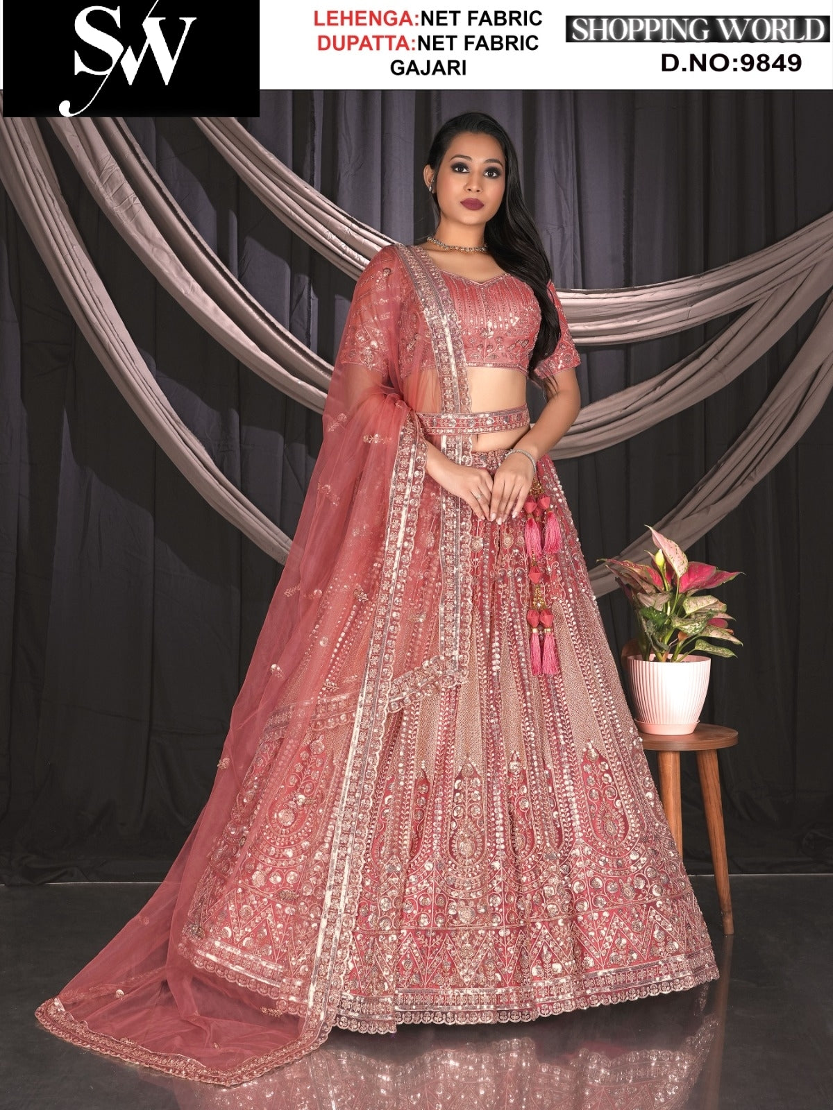 Gajri Net fabric lehenga