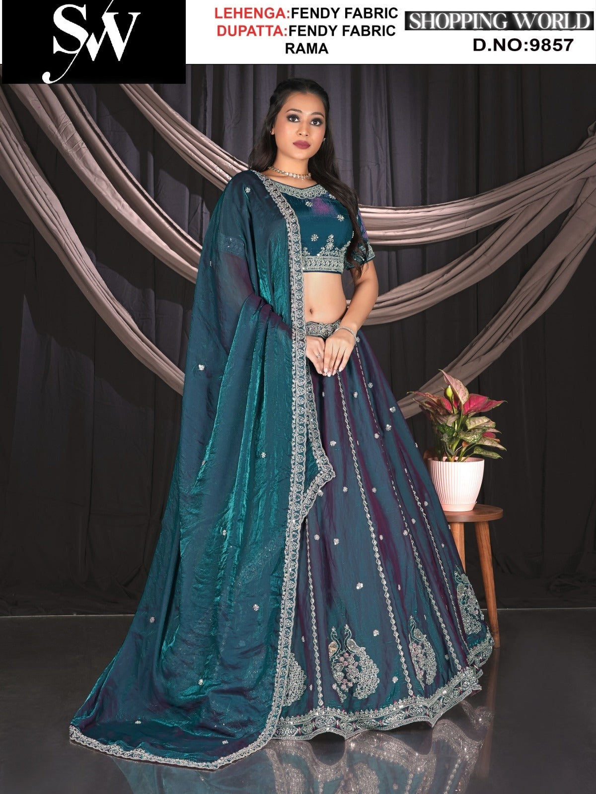 Rama green Net fabric lehenga