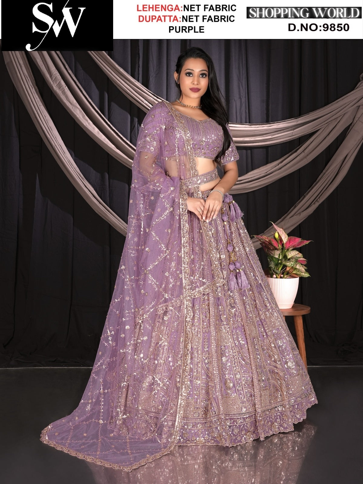 Purple net fabric lehenga
