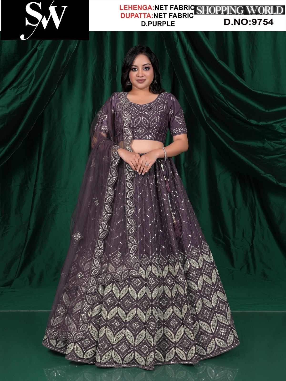Dark purple net fabric lehenga
