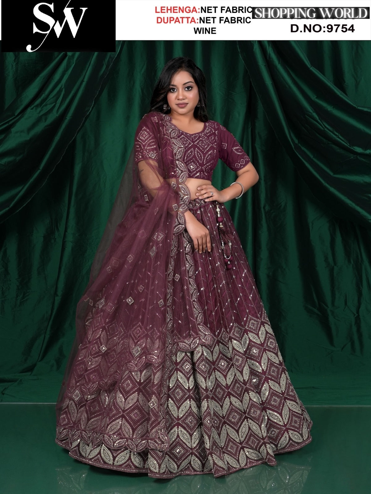 Wine net fabric lehenga