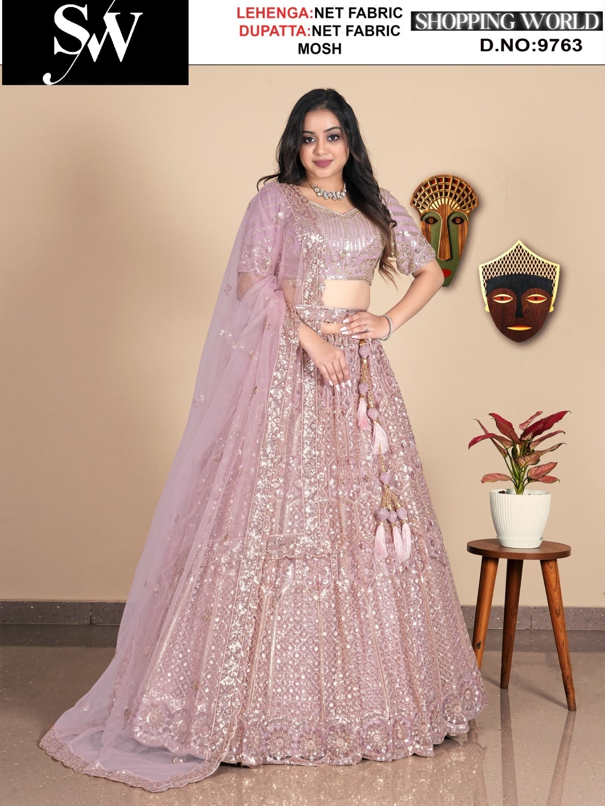Mosh pink net fabric lehenga