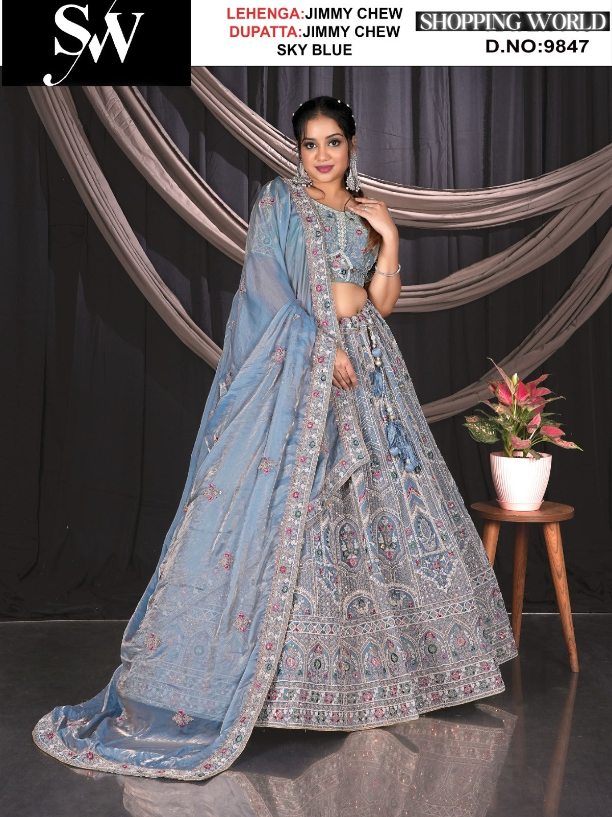 Sky blue jimmy chew fabric lehenga