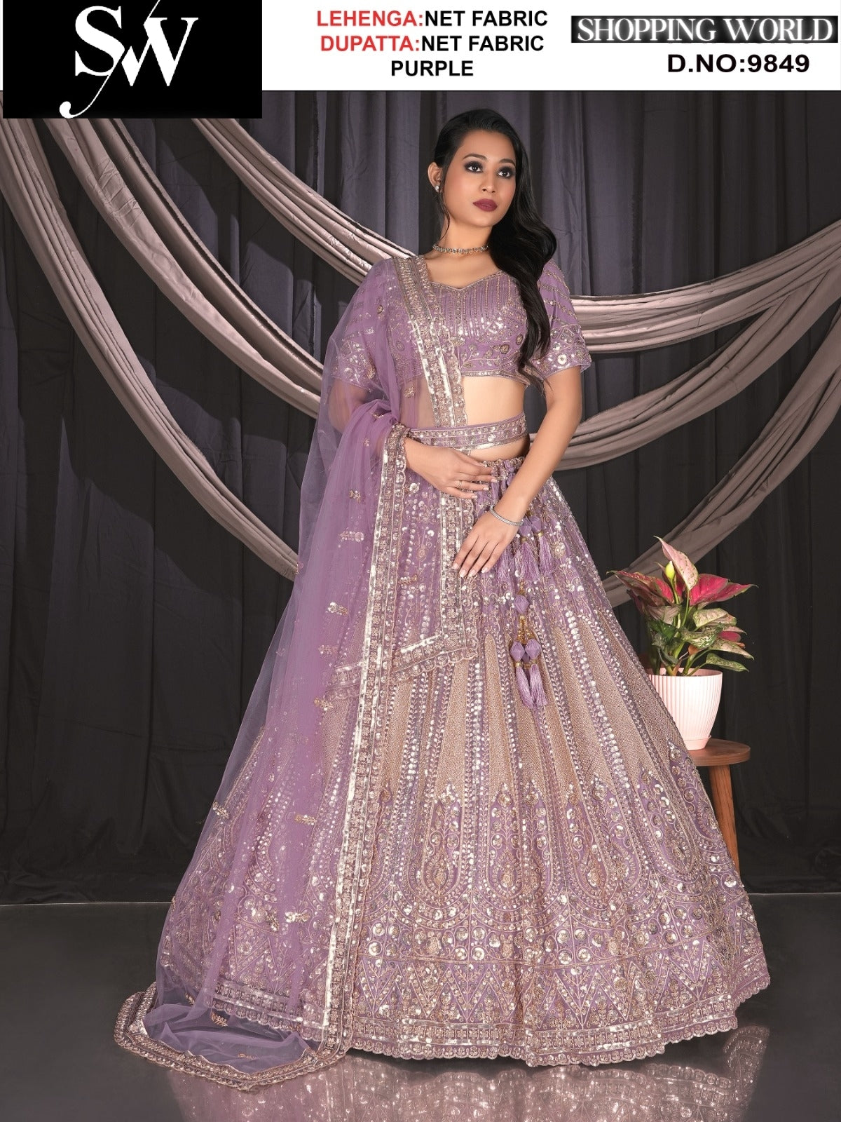 Purple net fabric lehenga