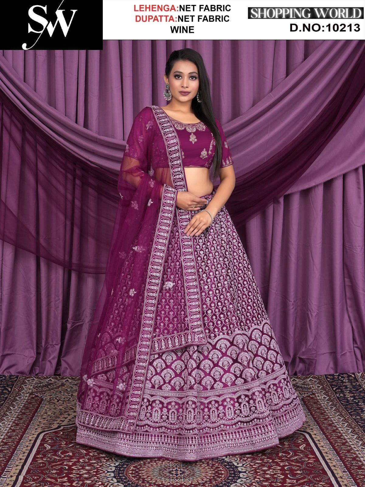 Wine net fabric lehenga
