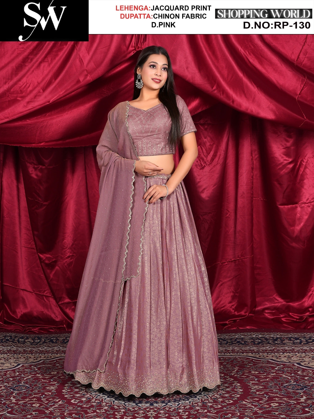 Pink Lehenga jacquard fabric