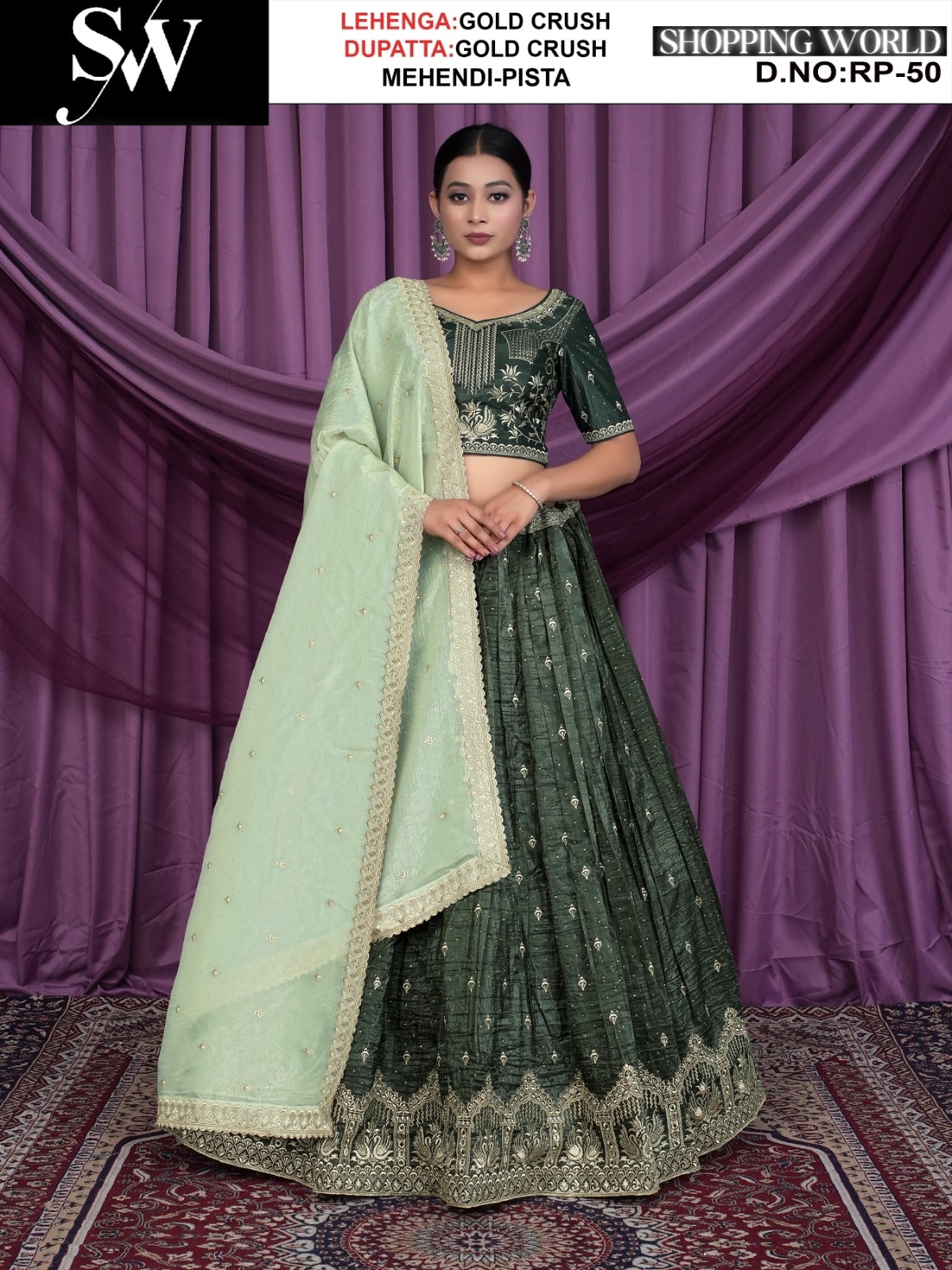 Mehendi pista Lehenga gold crush fabric