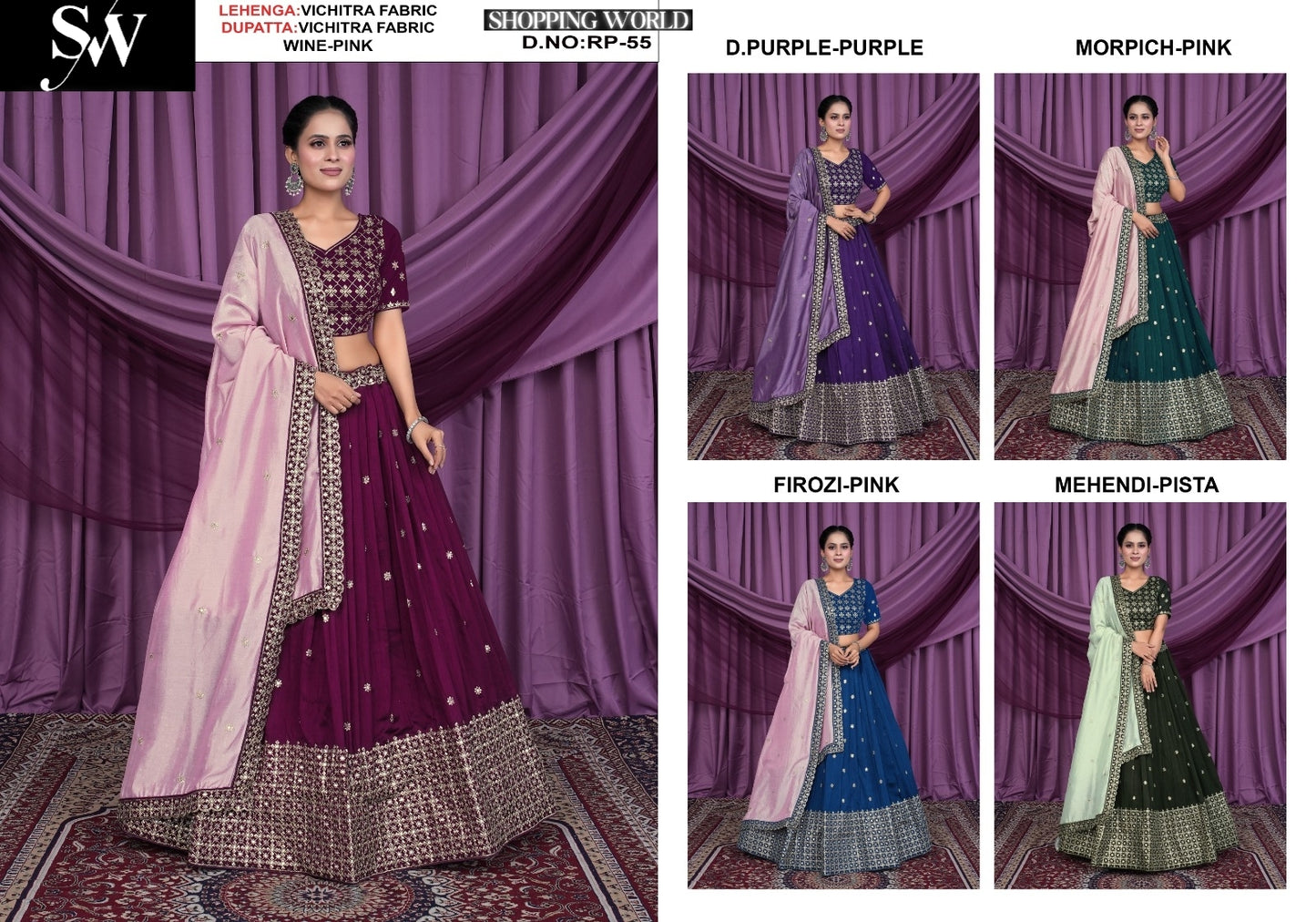 Wine pink Lehenga Vichitra fabric