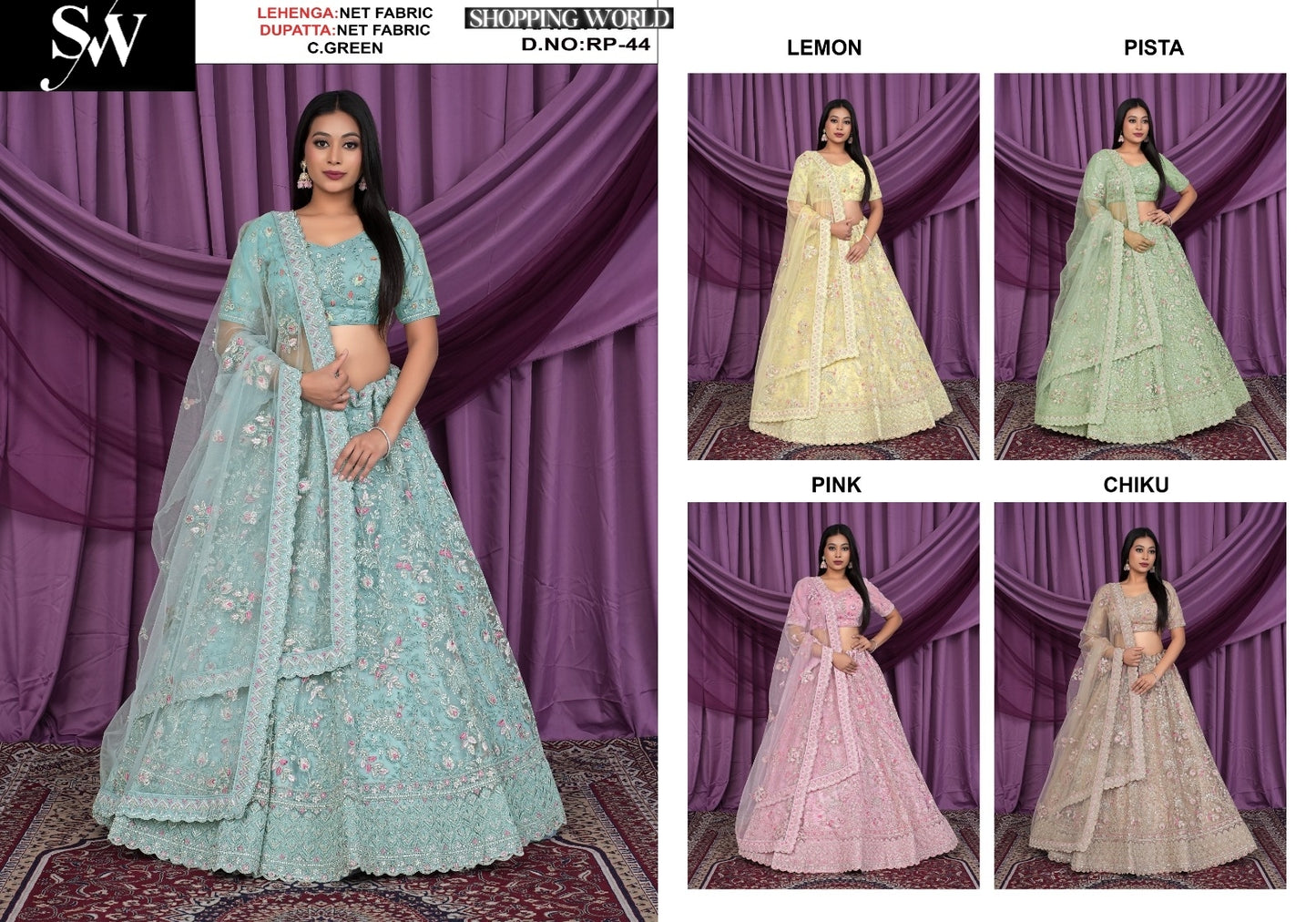 Sky green Lehenga Net fabric