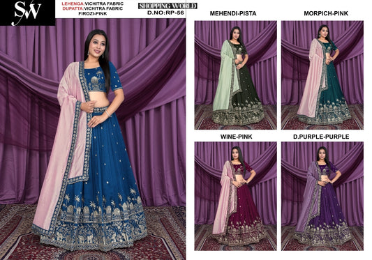 Firozi pink Lehenga Vichitra fabric