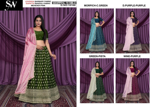 Mehendi pink Lehenga Berberry fabric