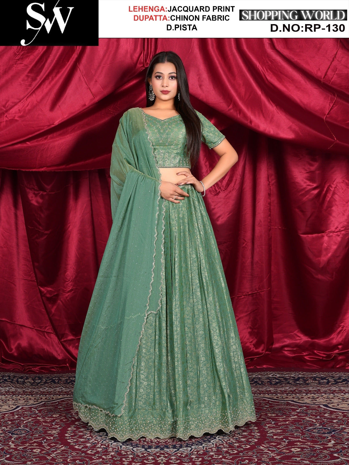 Dark pista Lehenga jaquard fabric