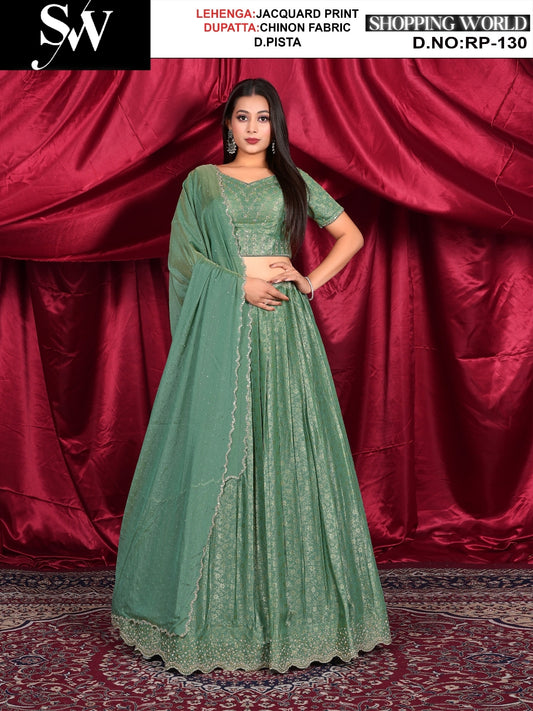 Dark pista Lehenga jaquard fabric