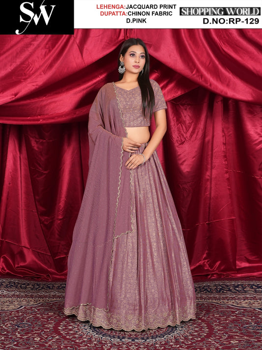 Dark pink Lehenga jaquard fabric