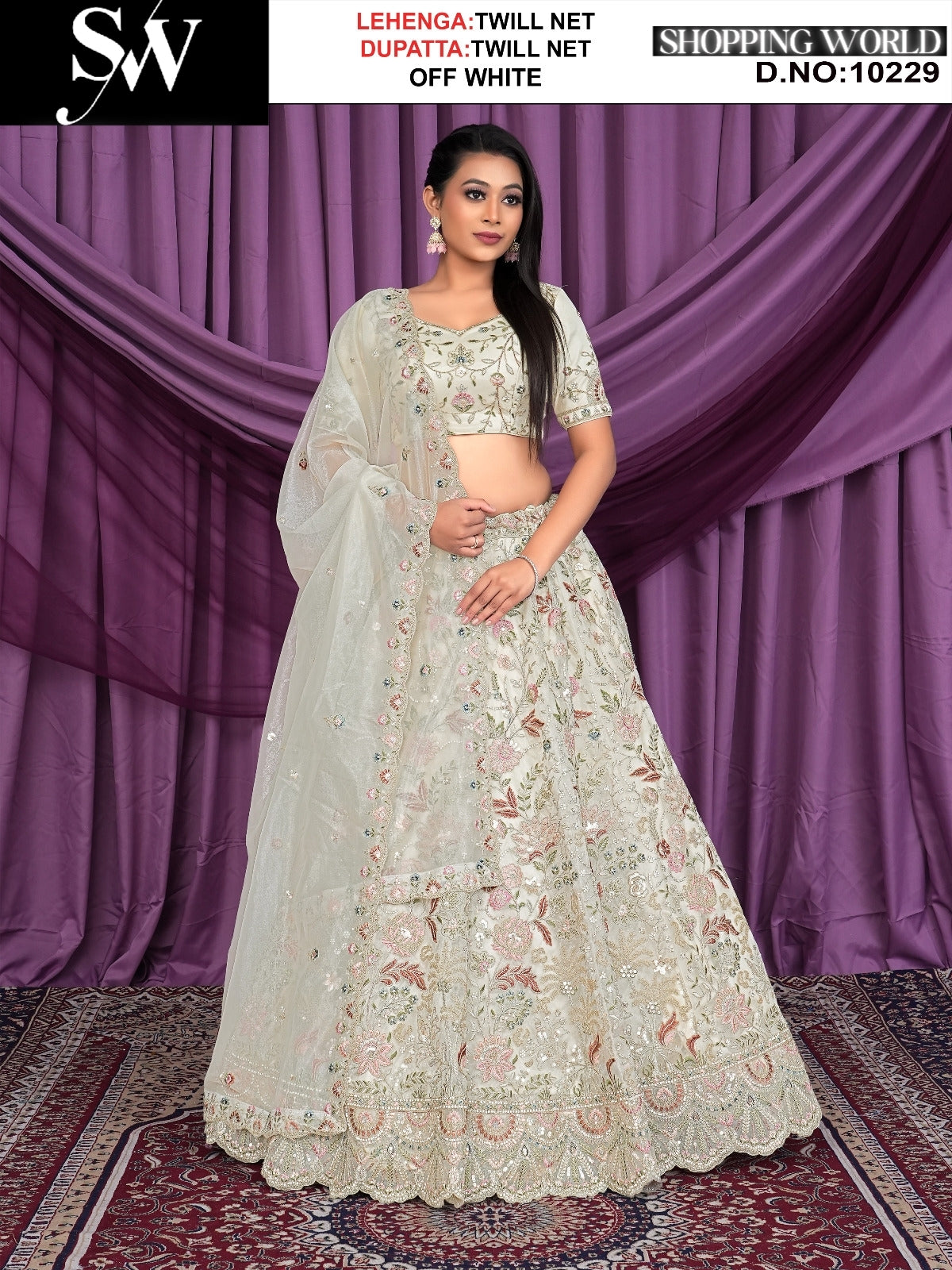 Off white Lehenga Twill Net Fabric