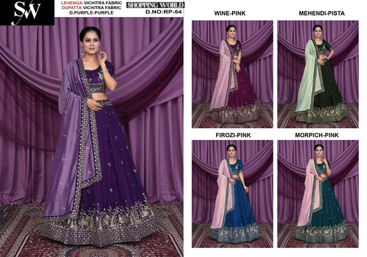 Dark purple vichitra Fabric lehenga