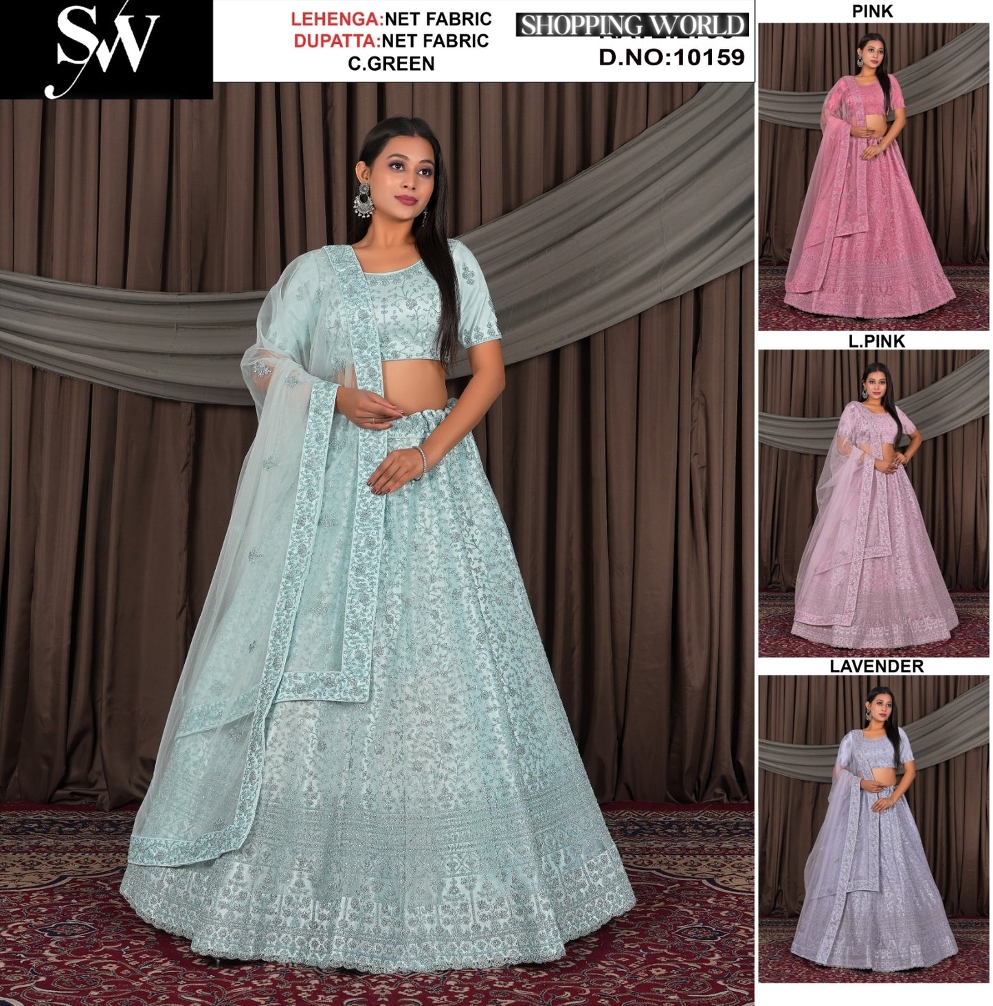 Sea green net Fabric lehenga