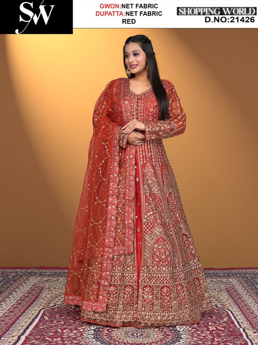 Red net Fabric lehenga long dress muslim special upto large xl size