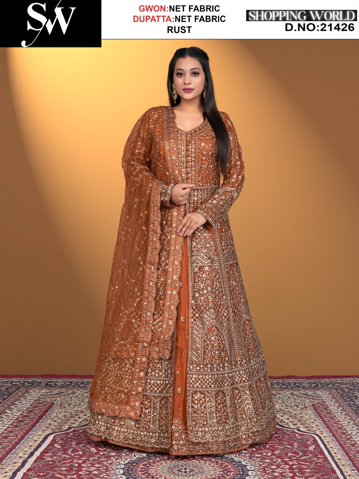 Rust net Fabric lehenga long dress muslim special upto large xl size